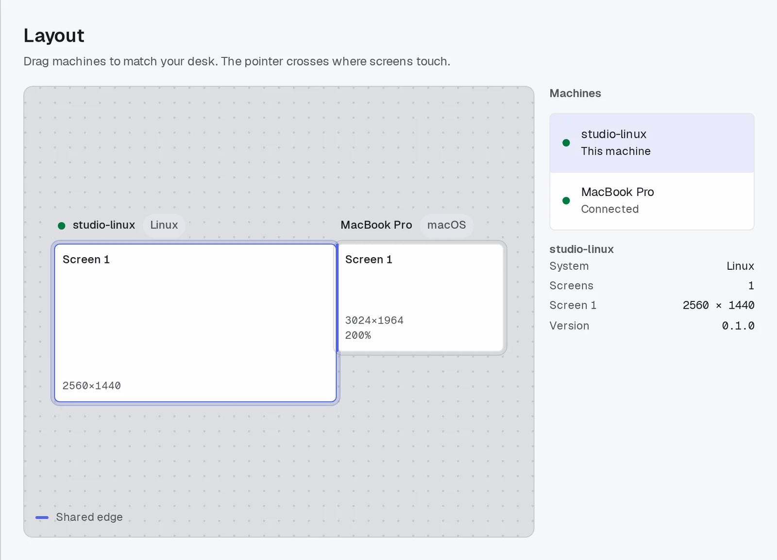 Roam's layout screen with a Linux PC and a MacBook Pro side by side
